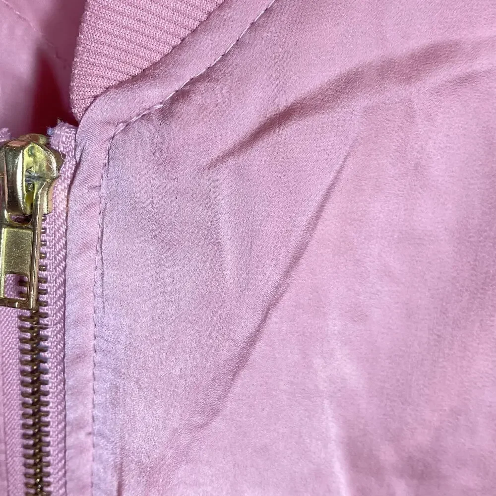 Love Tree Shiny Zip Up Bomber Jacket Pink Sheen Womens Size Large - Picture 8 of 15
